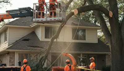 Emergency tree service crew removing storm-damaged tree in Allentown, PA