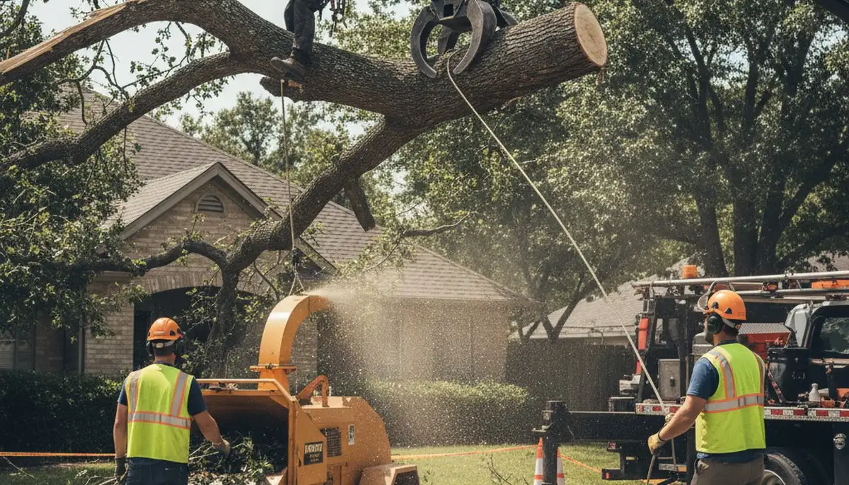 Emergency tree service crew removing storm-damaged tree in Allentown, PA