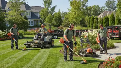 Allentown, PA tree service crew providing lawn care for a healthy, well-kept yard