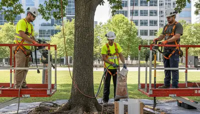 Tree service crew providing root protection in Allentown, PA for healthy trees and soil safety