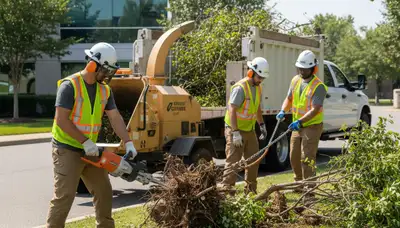 Allentown, PA tree service crew removing overgrown shrubs with professional equipment