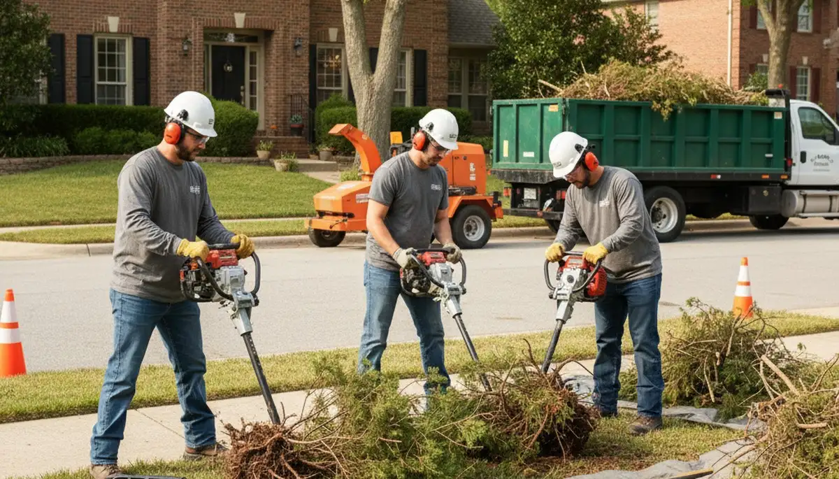 Allentown, PA tree crew removing overgrown shrubs for safe, efficient yard cleanup