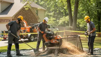 Allentown, PA stump removal crew clearing an old tree stump from a residential yard