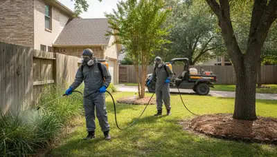 Allentown, PA tree service crew applying tick control treatment for safer outdoor spaces