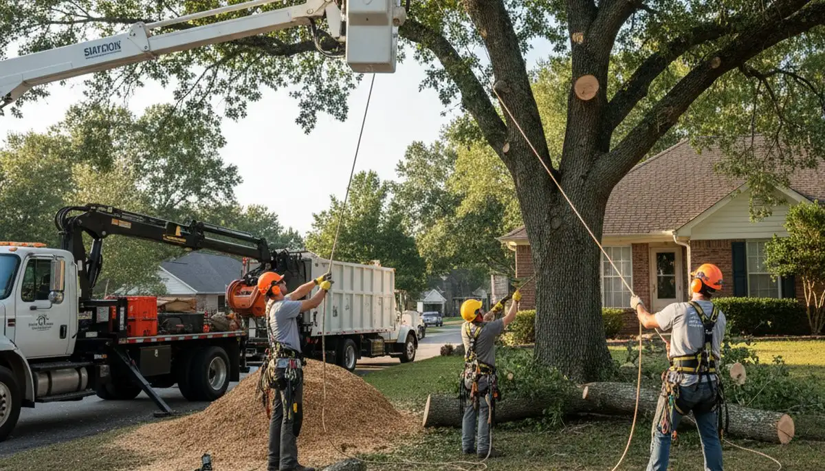 Allentown, PA tree removal crew safely removing a dead tree for a local homeowner