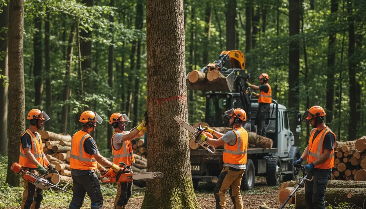 Woodlot management crew clearing and maintaining wooded land in Allentown, PA